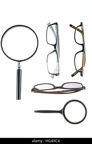 Lesehilfe, lesen, Brille, Lupe, Lupen Stockfoto