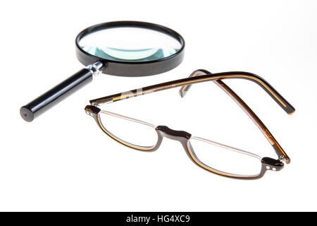 Lesehilfe, lesen, Brille, Lupe, Lupen Stockfoto
