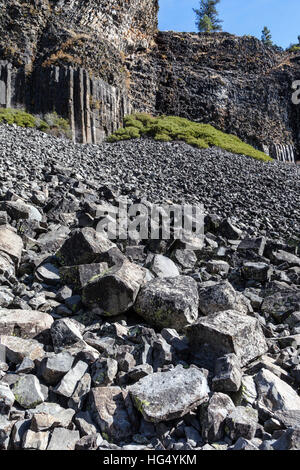 Basalt Säulen und Talus an den Säulen der Giganten in Tuolumne County, Kalifornien Stockfoto