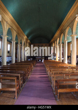 Iglesia de Nuestra Señora de Los Dolores de Dalcahue oder Kirche von Our Lady of Sorrows in Dalcahue auf Chiloe Insel, Chile. erfolgte eine chilenische National Stockfoto