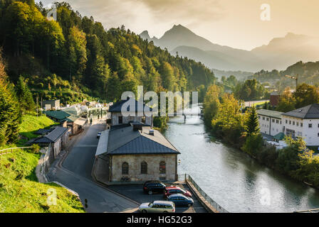 Berchtesgaden: Salzbergwerk und Museum am Fluss Berchtesgadener Ache, Oberbayern, Berchtesgadener Land, Oberbayern, Bayern, Bayern, Deutschland Stockfoto