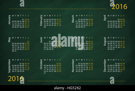 Kalender für das Jahr 2016 an die Tafel schreiben Stockfoto