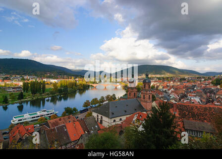 Miltenberg: Blick von der Burg Mildenburg, die Altstadt und der Fluss Main, Unterfranken, Unterfranken, Bayern, Bayern, Deutschland Stockfoto