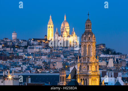 Sacre-Coeur Basilika in der Nacht in Paris, Fraance Stockfoto