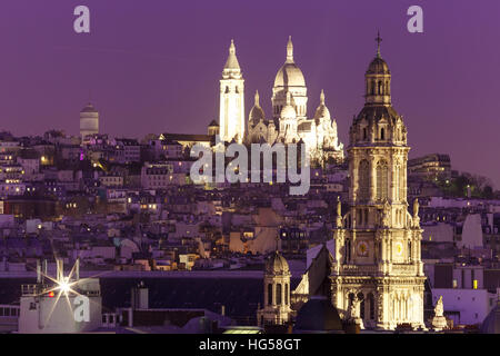 Sacre-Coeur Basilika in der Nacht in Paris, Fraance Stockfoto