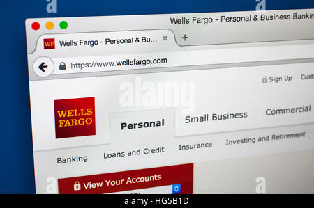 LONDON, UK - 20. Oktober 2015: Die Homepage der offiziellen Website, Wells Fargo, am 20. Oktober 2015. Stockfoto