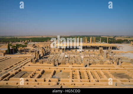 Übersicht von Persepolis aus Grab des Artaxerxes III, Persepolis, UNESCO, Iran, Naher Osten Stockfoto