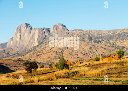 Betsileo Dorf, Tsaranoro-Tal, Ambalavao, Zentralbereich Stockfoto