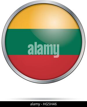Litauen Flagge Glas Button Stil mit Metallrahmen. Stock Vektor