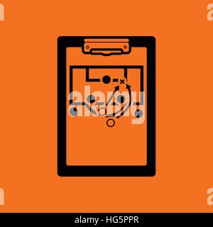 Fussball Trainer Tablet mit Regelung der Spiel-Symbol. Orangefarbenen Hintergrund mit schwarz. Vektor-Illustration. Stock Vektor