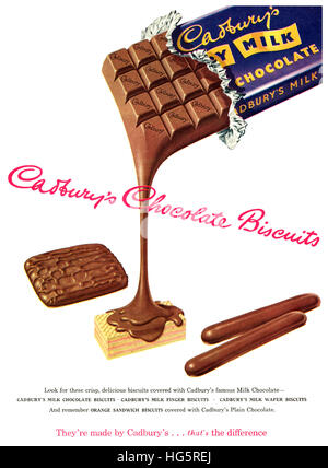 1953 britische Werbung für Cadbury Schokoladenkekse Stockfoto