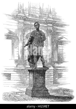 Schwarz / weiß-Gravur einer Statue von König James II., aus dem Studio von Grinling Gibbons, aus der November 1883-Ausgabe von The English Illustrated Magazine. Stockfoto