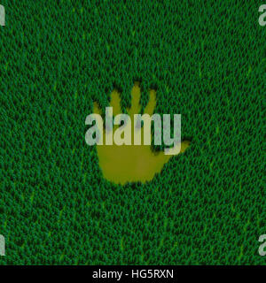 Wald Hand print / 3D Illustration von Hand geformt Lichtung im Nadelwald Stockfoto