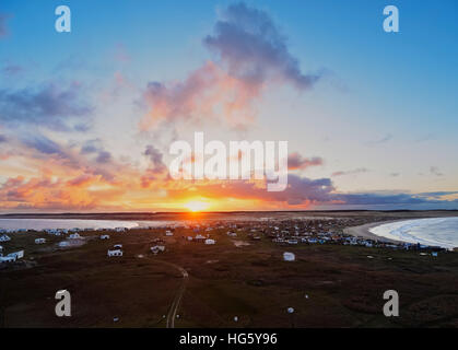 Uruguay, Rocha Abteilung erhöhten Blick auf die Cabo Polonio bei Sonnenuntergang. Stockfoto