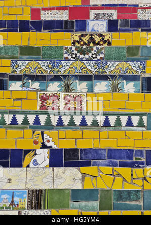 Brasilien, Stadt von Rio De Janeiro, Detailansicht der Selaron Schritte Lapa und Santa Teresa Nachbarschaft verbindet. Stockfoto