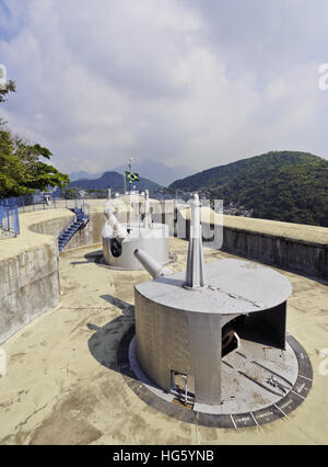 Brasilien, Stadt von Rio De Janeiro, Leme, Kanonen auf der Oberseite der Forte Duque de Caxias. Stockfoto