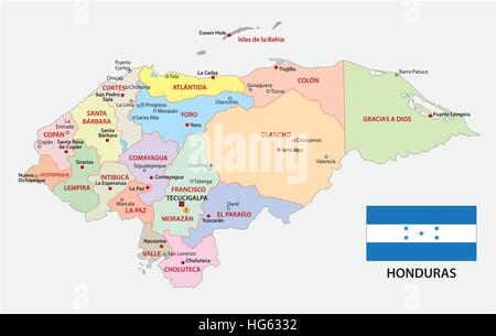 Honduras administrative und politische Karte mit Flagge Stock Vektor