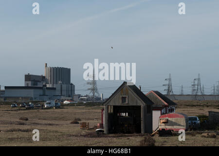 Wohnwagen und Shack Dungeness Stockfoto