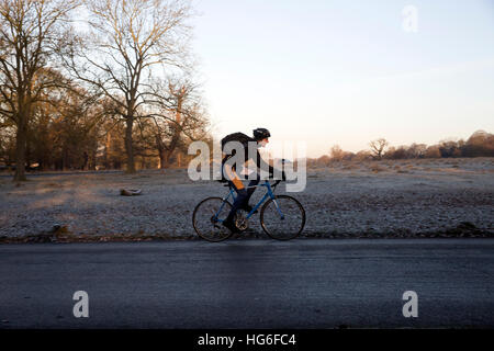 Richmond, Großbritannien. 5. Januar 2017. Frostiger Morgen in Richmond Park das größte der acht königlichen Parks in London. Das Wetter wird kälter im Januar nach einem relativ warmen Dezember © Keith Larby/Alamy Live News Stockfoto