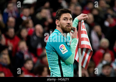 Bilbao, Spanien. 5. Januar 2017. Leo Messi (Sturm, FC Barcelona) während des Fußballspiels des spanischen Königs Cup zwischen Athletic Club und dem FC Barcelona im San Mames Stadion am 5. Januar 2017 in Bilbao, Spanien. © David Gato/Alamy Live-Nachrichten Stockfoto