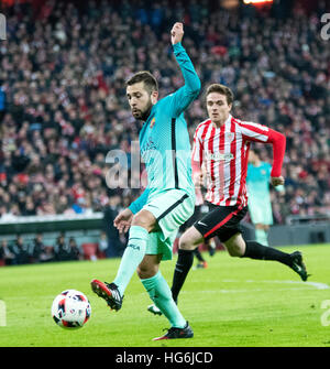 Bilbao, Spanien. 5. Januar 2017. Jordi Alba (Verteidiger, FC Barcelona) in Aktion während des Fußballspiels des spanischen Königs Cup zwischen Athletic Club und dem FC Barcelona im San Mames Stadion am 5. Januar 2017 in Bilbao, Spanien. © David Gato/Alamy Live-Nachrichten Stockfoto