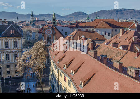 Grazer Schlossberg Schlossberg heute ein öffentlicher Park genießt einen herrlichen Blick über die Stadt. Stockfoto