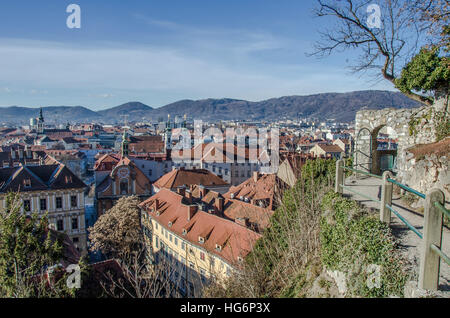 Grazer Schlossberg Schlossberg heute ein öffentlicher Park genießt einen herrlichen Blick über die Stadt. Stockfoto