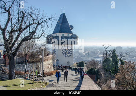 Grazer Schlossberg Schlossberg heute ein öffentlicher Park genießt einen herrlichen Blick über die Stadt. Stockfoto