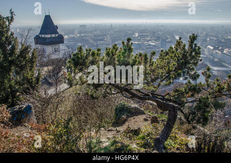 Grazer Schlossberg Schlossberg heute ein öffentlicher Park genießt einen herrlichen Blick über die Stadt. Stockfoto