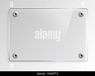Transparentes Glas Platte Mock Up. Banner mit Halterungen durchschauen. Kunststoff transparent mit Reflexion und Schatten. Foto-realistische Vektor-illustration Stock Vektor