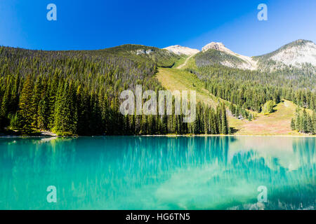 Emerald Lake befindet sich im Yoho Nationalpark, Britisch-Kolumbien, Kanada. Es ist die größte der Yoho 61 Seen und Teiche, sowie eines des Parks Stockfoto