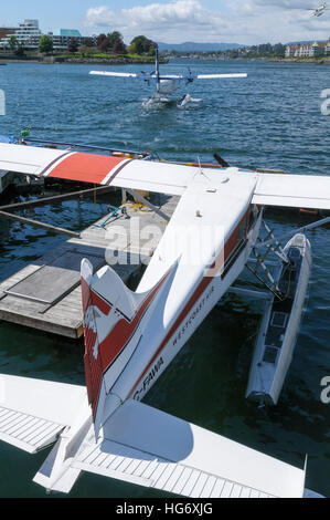 de Havilland Canada DHC-2 Beaver Wasserflugzeuge festgemacht Victoria Downtown Inner Harbour, Vancouver, Britisch-Kolumbien, Kanada Stockfoto