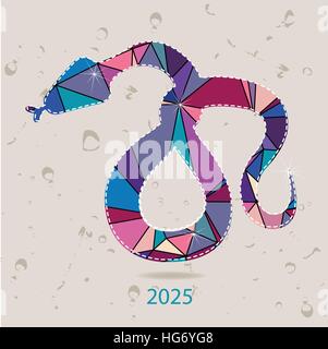 2025 Neujahrskarte mit Schlange gemacht von Dreiecken Stock Vektor