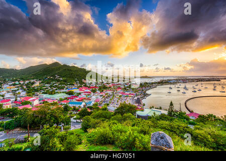 Marigot St. Martin Stadt Skyline. Stockfoto