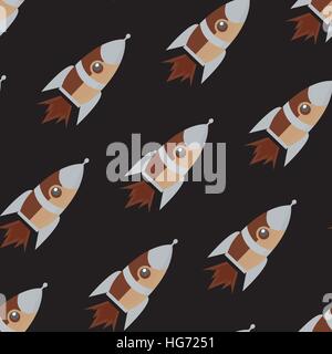 Nette und bunte Raum Musterdesign Hintergrund mit Raketen. Dunkel, grau, braun. Stock Vektor