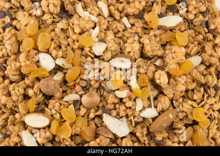 Granola Müsli Müsli mit getrockneten Früchten Hintergrund Stockfoto