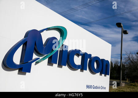 Ein Logo Zeichen außerhalb einer Einrichtung von Micron Technology Inc. in Manassas, Virginia am 31. Dezember 2016 besetzt. Stockfoto