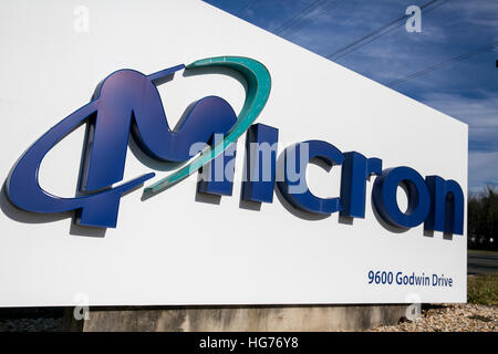 Ein Logo Zeichen außerhalb einer Einrichtung von Micron Technology Inc. in Manassas, Virginia am 31. Dezember 2016 besetzt. Stockfoto