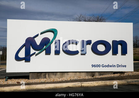 Ein Logo Zeichen außerhalb einer Einrichtung von Micron Technology Inc. in Manassas, Virginia am 31. Dezember 2016 besetzt. Stockfoto