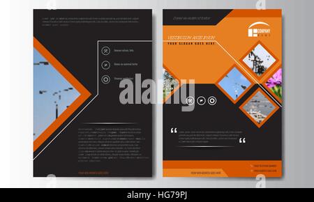 Decken Sie Design Geschäftsbericht, Vektor Vorlage von Broschüren, Flyer, Präsentationen, Broschüre, Magazin a4-Format. Orange und Schwarz Farbe Stil Stock Vektor