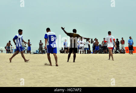 Spiel des Fußballs an der Copacabana in Rio De Janeiro Brasilien Stockfoto