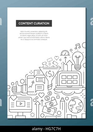 Content Curation - Linie Entwurfsvorlage Broschüre Plakat-A4 Stock Vektor