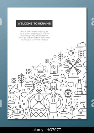 Willkommen Sie bei Ukaine-Line-Design-Broschüre-Plakat-Vorlage A4 Stock Vektor