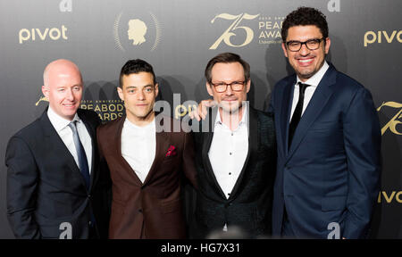 Rami Malek, Christian Slater und Sam Esmail kommen bei den 75. Peabody Awards am 21. Mai 2016 in New York City. Stockfoto