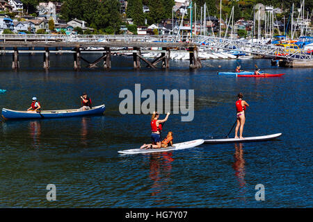 Wasser-Aktivitäten auf dem Wasser von Deep Cove Dorf, Vancouver, Britisch-Kolumbien, Kanada Stockfoto