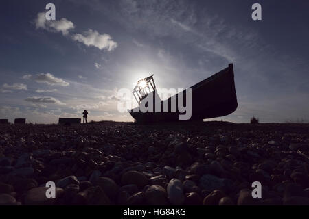 Alte hölzerne Angeln Boot Dungeness Stockfoto