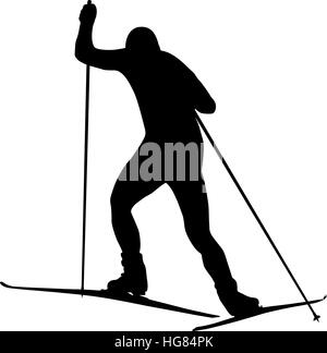 Mann Athlet Ski Freestyle-schwarze silhouette Stockfoto