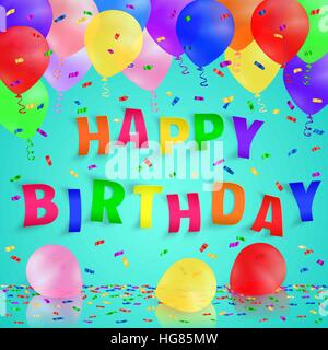 Happy Birthday Hintergrund mit bunten Luftballons und Konfetti. Vektor-Illustration. Stock Vektor