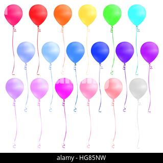 Reihe von bunten Luftballons, die isoliert auf weißem Hintergrund. Vektor-Illustration. Stock Vektor