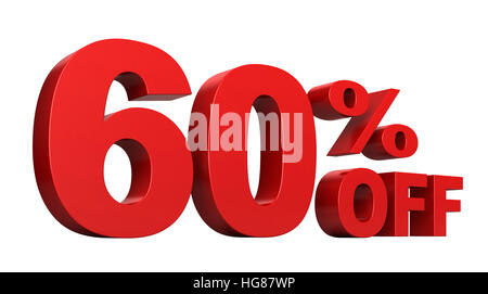 3D-Render von 60 Prozent weg vom Verkauf Text auf weißem Hintergrund Stockfoto